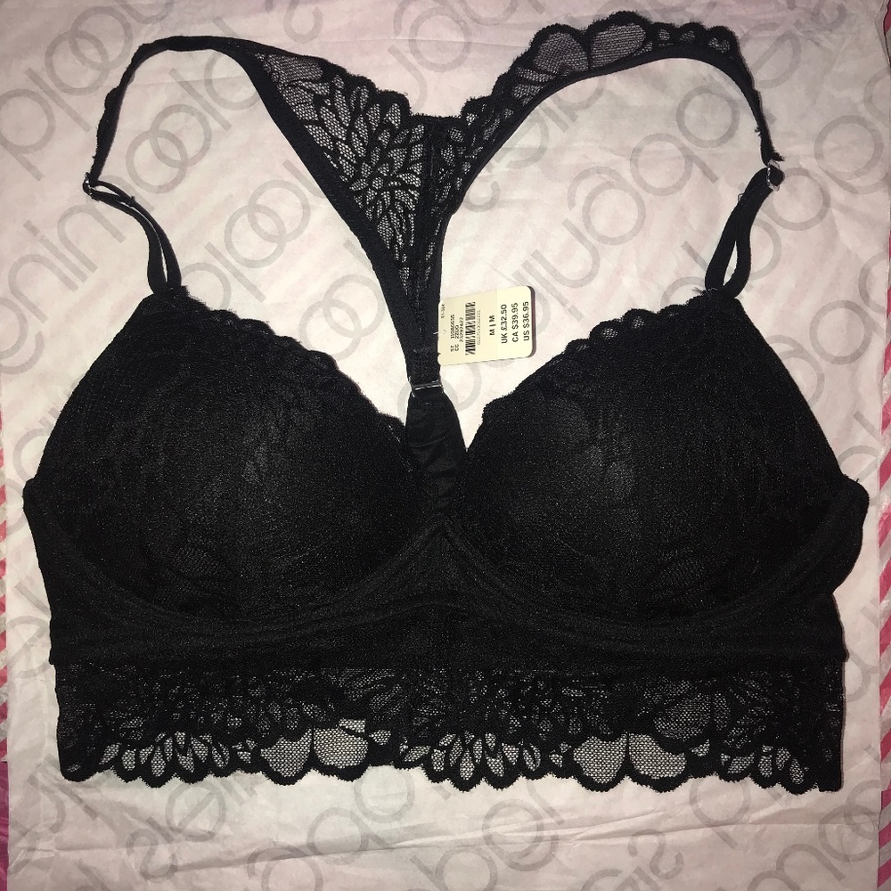 Victoria’s Secret PINK Padded Long Line Floral Lace Halter Bralette Bra Medium M